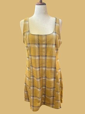 SO Mustard Plaid Pinafore Dress XXL NWT Retro A-Line Mini Dress